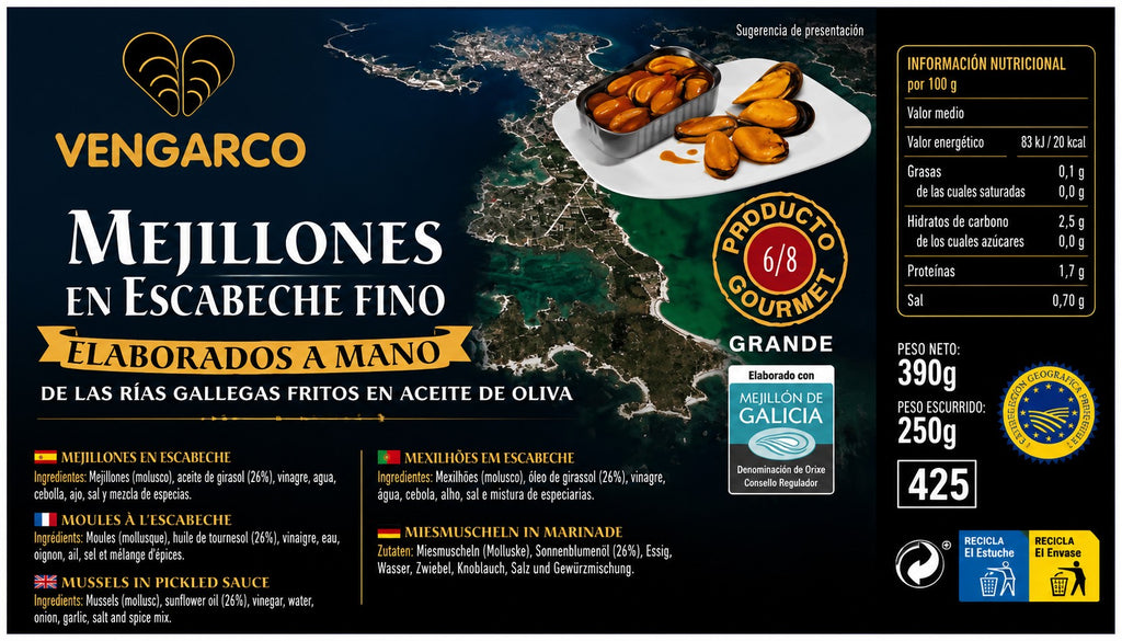 Mejillones en escabeche fino 6/8 Vengarco