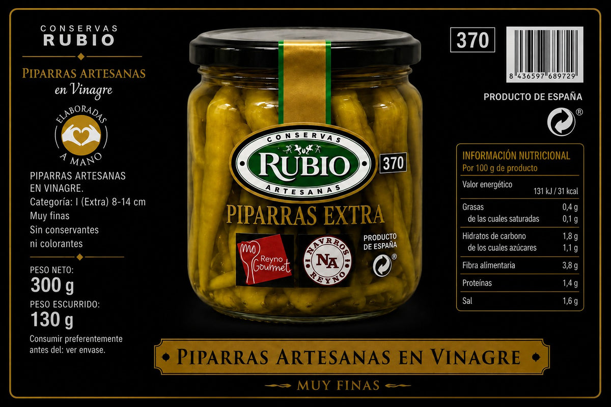 Piparras artesanas extra frasco 370g. Rubio