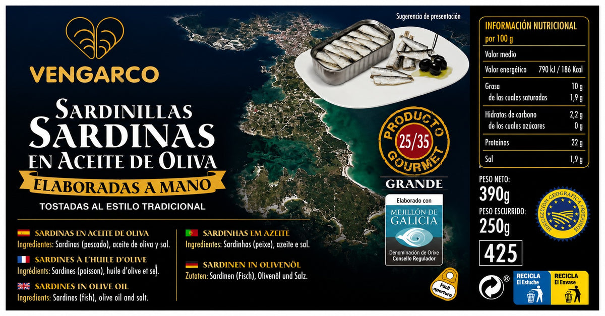 Sardinillas Gourmet en aceite de oliva 25/35 Vengarco
