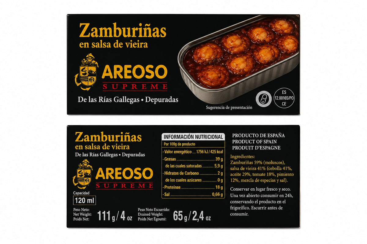 Zamburiñas Premium en salsa de Vieira Areoso